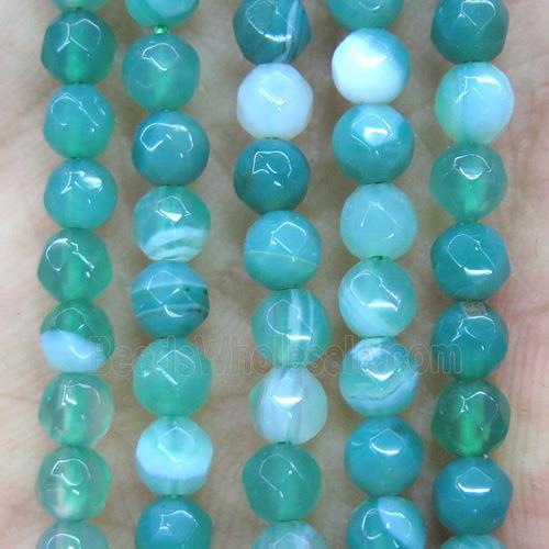 tiny green striped Agate bead, faceted round