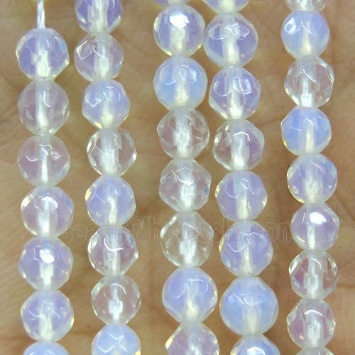 tiny white opalite beads, faceted round