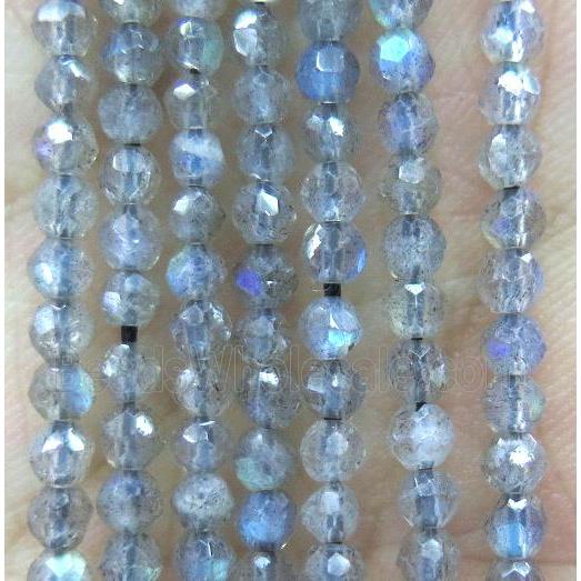 Tiny labradorite stone bead, faceted round, hand-cutting, AAA-Grade