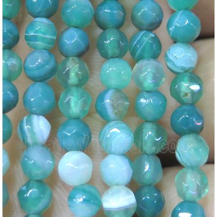 green striped agate beads, faceted round