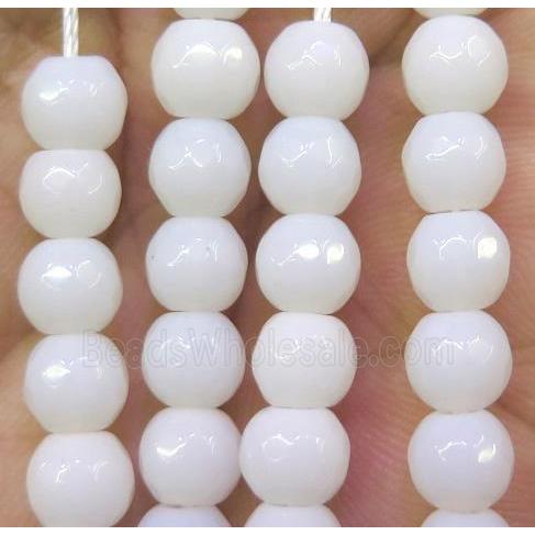 white agate beads, faceted round