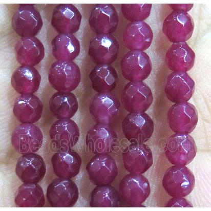 Jade Beads, faceted round, ruby dye