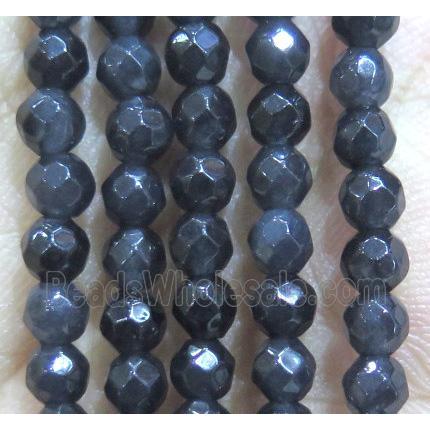 Jade Beads, faceted round, darkGrey dye