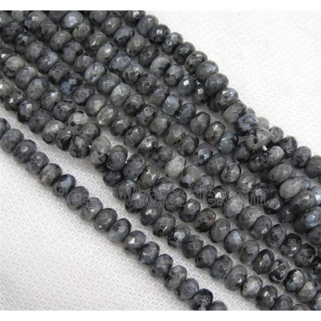 black Labradorite bead, faceted rondelle