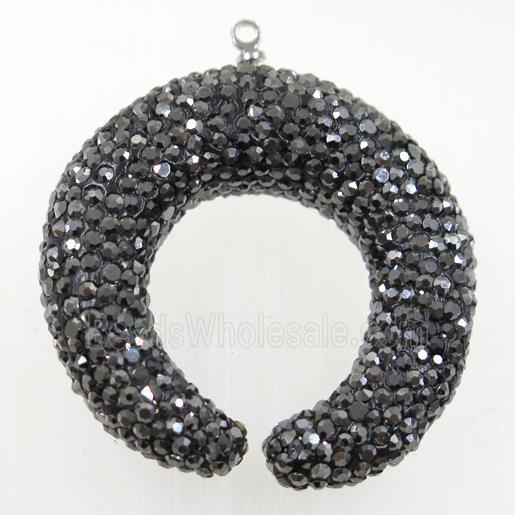 resin crescent pendant paved rhinestone
