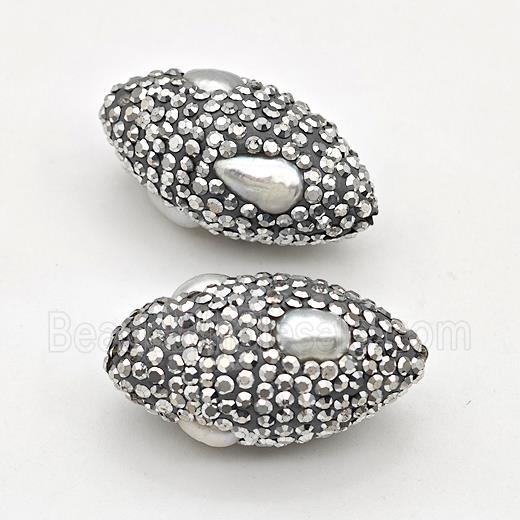 white pearl beads paved silver rhinestone, Rice