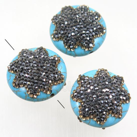 blue turquoise beads paved rhinestone, coin