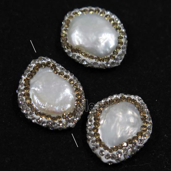 freshwater pearl beads paved rhinestone, freeform