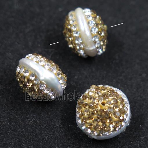 freshwater pearl beads paved yellow rhinestone, bread