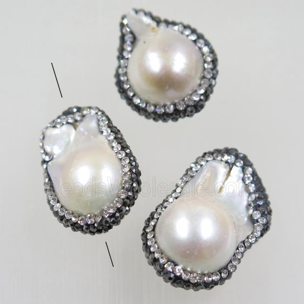 freshwater pearl beads paved rhinestone, freeform