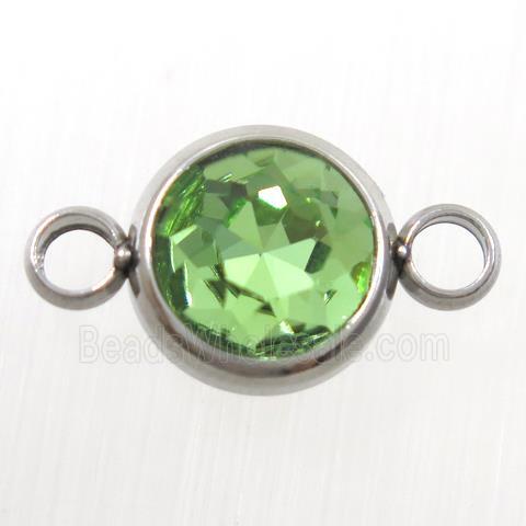 crystal glass connector, green peridot, stainless steel