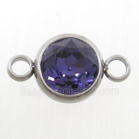 crystal glass connector, purple Amethyst, stainless steel