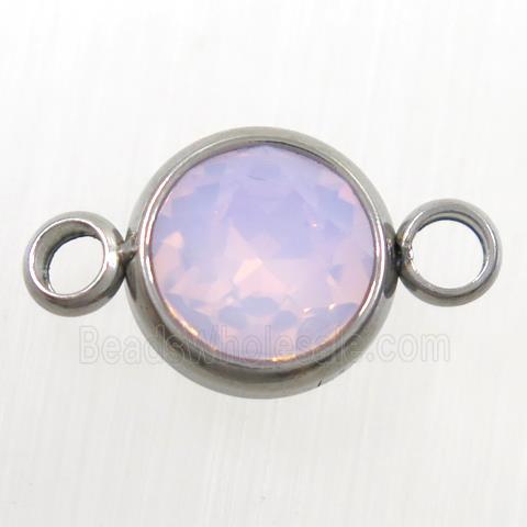 crystal glass connector, pink opalite, stainless steel