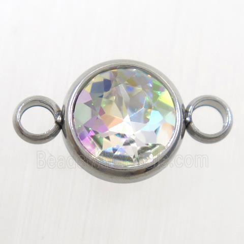 crystal glass connector, clear AB-color, stainless steel