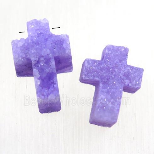 purple Druzy Quartz cross pendant