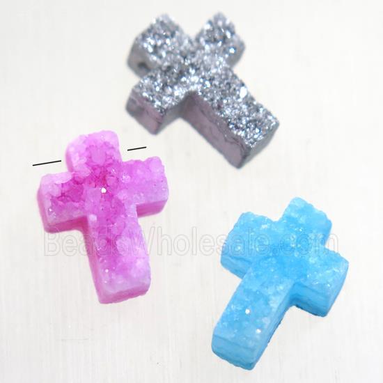 Druzy Quartz cross pendant, mix color