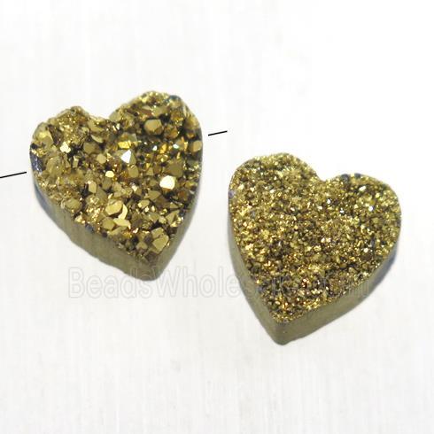 golden Druzy Quartz heart beads
