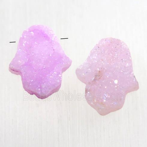 pink Druzy Quartz hamsahand pendant