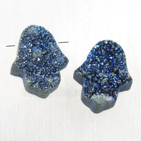 green electroplated Druzy Quartz hamsahand pendant