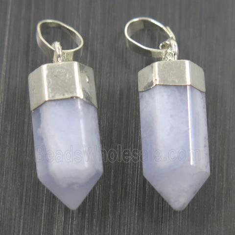 blue lace Agate bullet pendant, silver plated