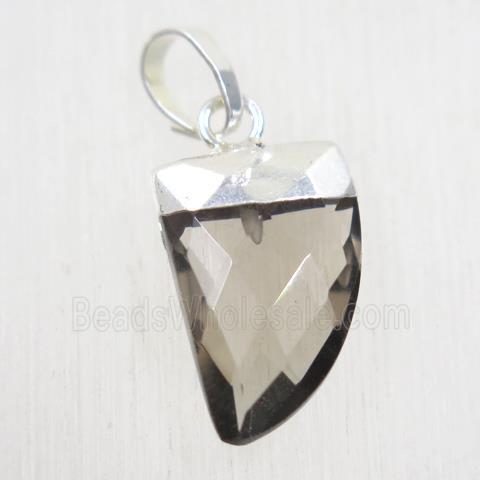 Smoky Quartz horn pendant, silver plated