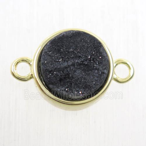black druzy quartz circle connector, gold plated