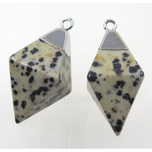 spotted dalmatian jasper pendant, silver plated