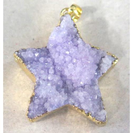 purple quartz druzy star pendant