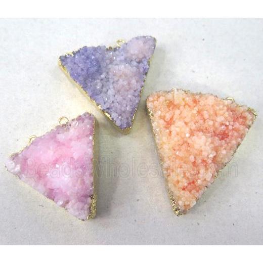 quartz druzy pendant with 2-holes, triangle, mixed color