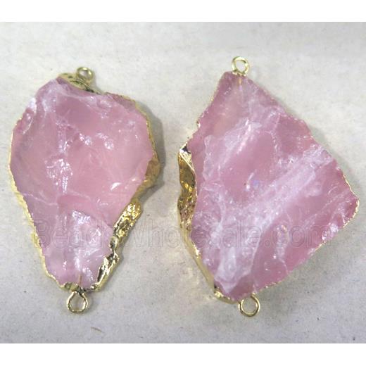 Rose Quartz Connector, freeform, gold plated