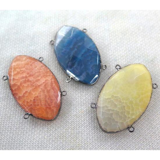 agate connector, faceted oval, mixed color, black plated