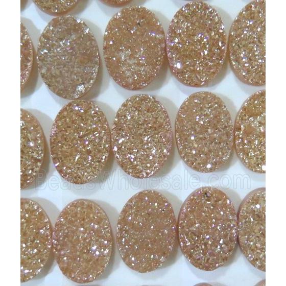 druzy agate cabochon, oval, pink electroplated