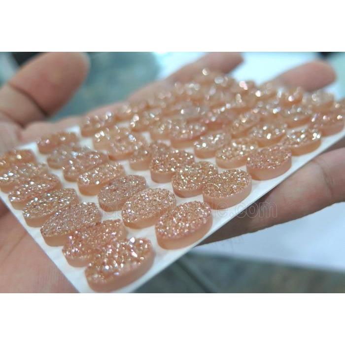 druzy agate cabochon, oval, pink electroplated