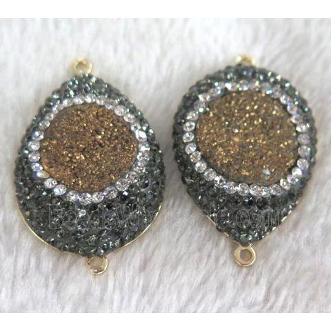 druzy quartz connector with rhinestone, teardrop, gold plated