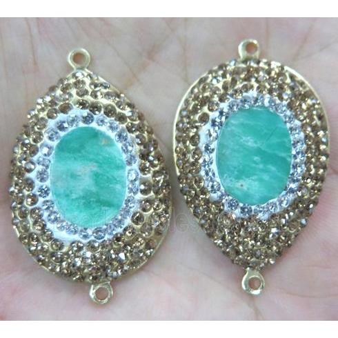 Australian Chrysoprase connector with rhinestone, teardrop, gold plated