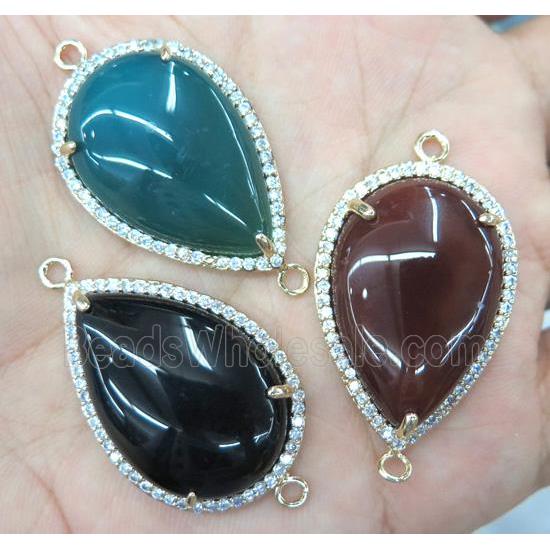 agate connector with rhinestone, teardrop, mixed color