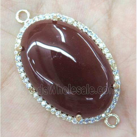 red agate connector with rhinestone, oval
