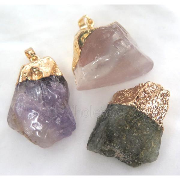 mix gemstone nugget pendant, freeform, gold plated