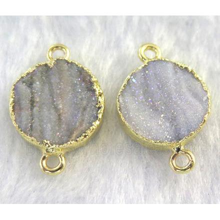 sunAgate druzy connector, flat-round, gold plated