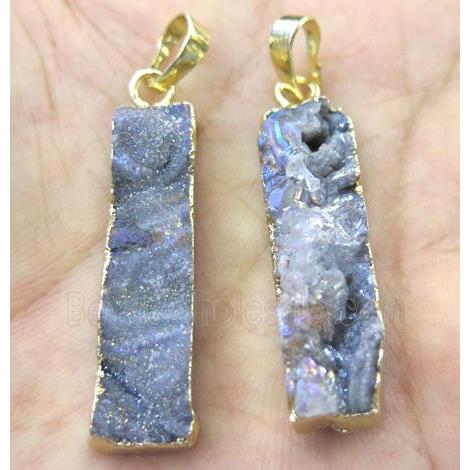 Druzy SunAgate pendant, rectangle, gold plated