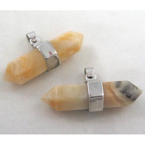 Yellow Crazy Agate bullet pendant, platinum plated