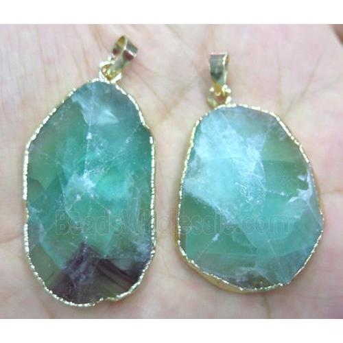 green fluorite pendant, freeform, point, gold plated