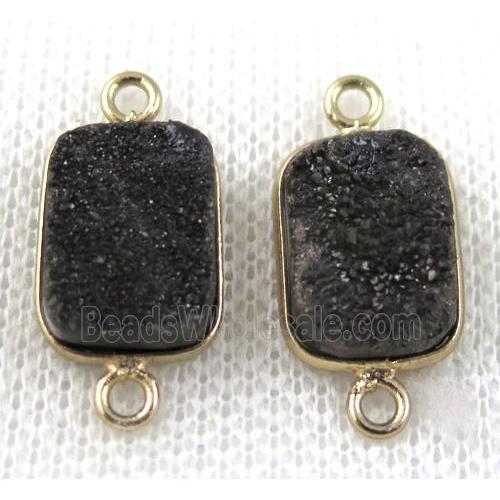 black druzy quartz connector, rectangle, gold plated