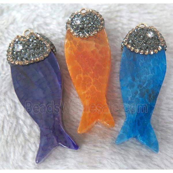 agate fish pendant with rhinestone, mix color
