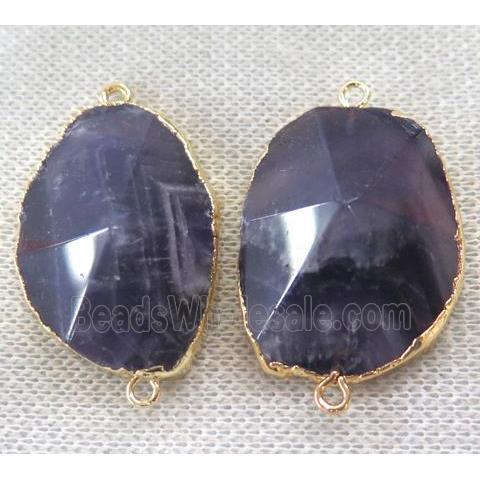 Amethyst connector, point, freeform, gold plated
