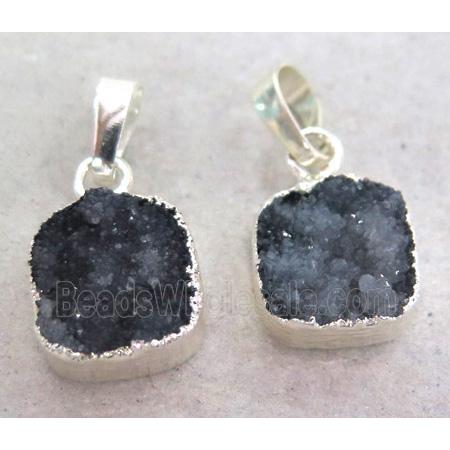 druzy quartz pendant, silver plated