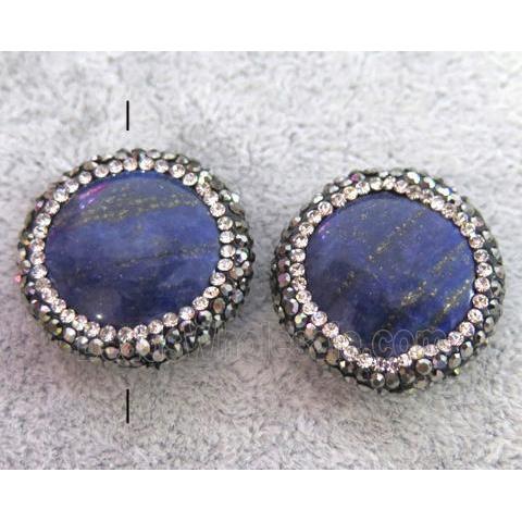 lapis lazuli bead paved rhinestone, flat-round