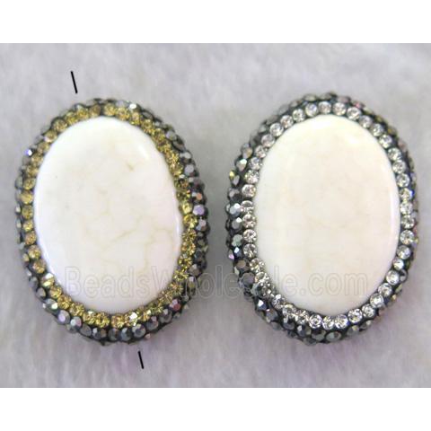 white Turquoise oval beads paved rhinestone