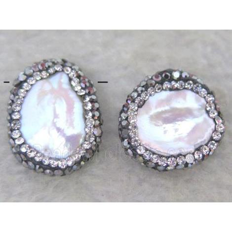 freshwater pearl bead paved rhinestone, top-drilled