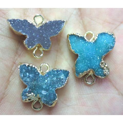 druzy agate connector, mix color, butterfly, gold plated